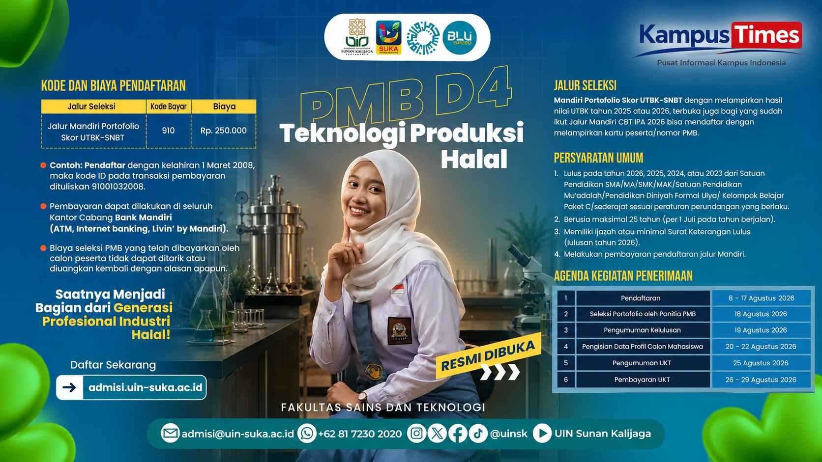 PMB D4 Teknologi Produksi Halal UIN Sunan Kalijaga 2026 Resmi Dibuka, Cek Syarat dan Jadwalnya