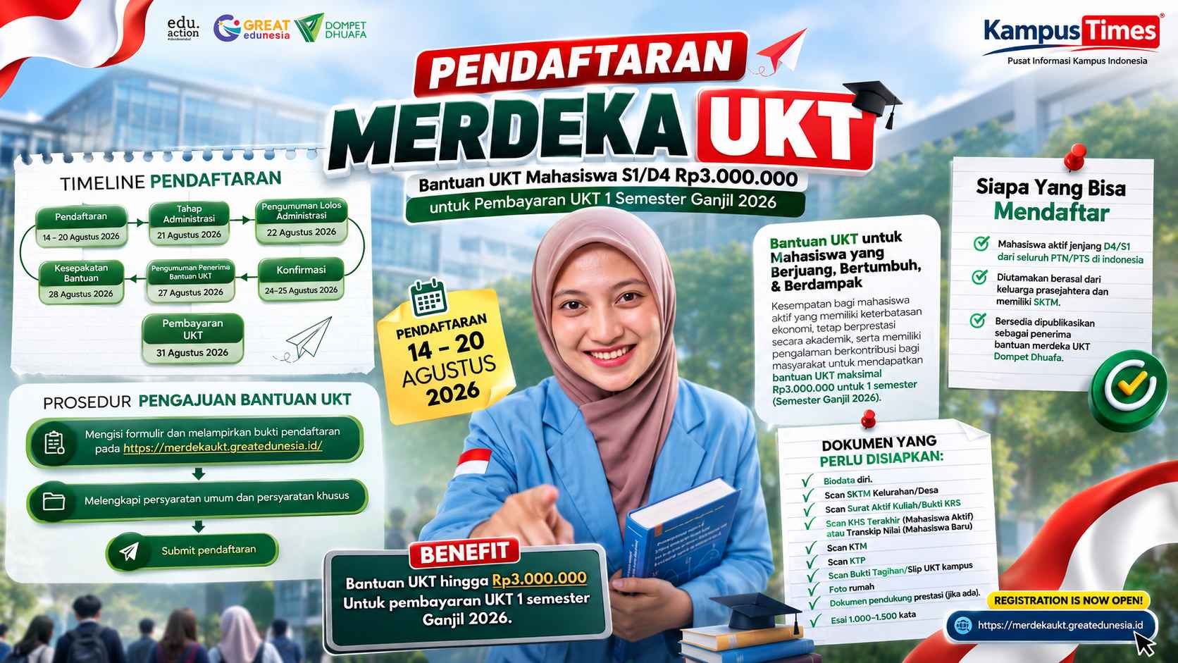 Beasiswa Merdeka UKT 2026: Bantuan Kuliah hingga Rp3 Juta, Cek Syarat dan Cara Daftarnya