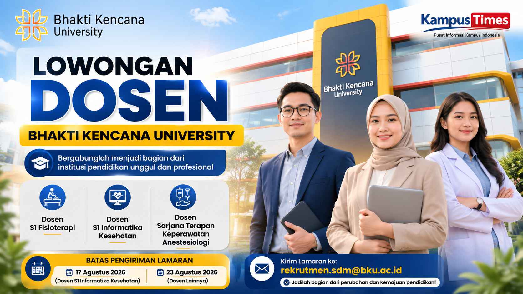 Lowongan Dosen Bhakti Kencana University 2026, Buka 3 Posisi dan Cek Syaratnya